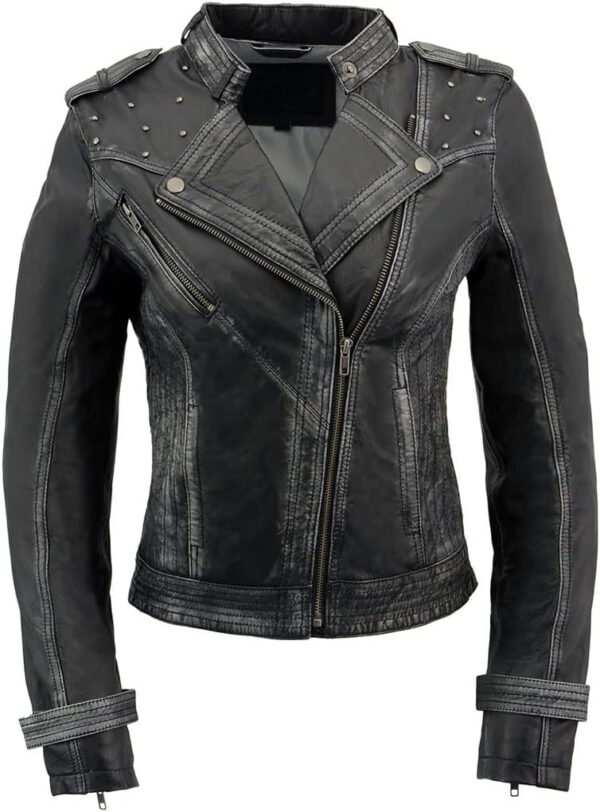 Women Biker Leather Jacket - Image 4