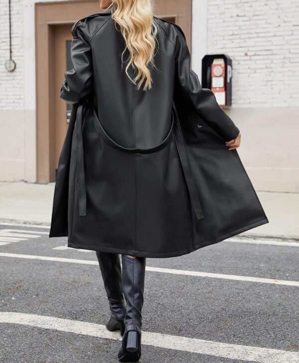 Women Leather Long Coat - Image 2